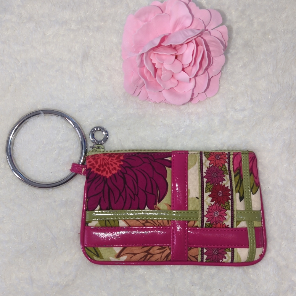 Vera Bradley Pink and Green Floral Wristlet With Zip Rare Print Bangle Wristlet